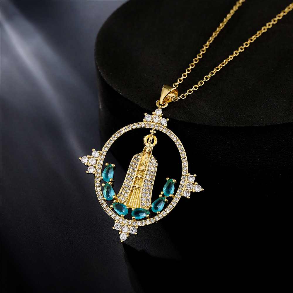 Virgin Mary Pendant Copper Micro-inlaid Zircon Jewelry Golden Necklace display picture 5