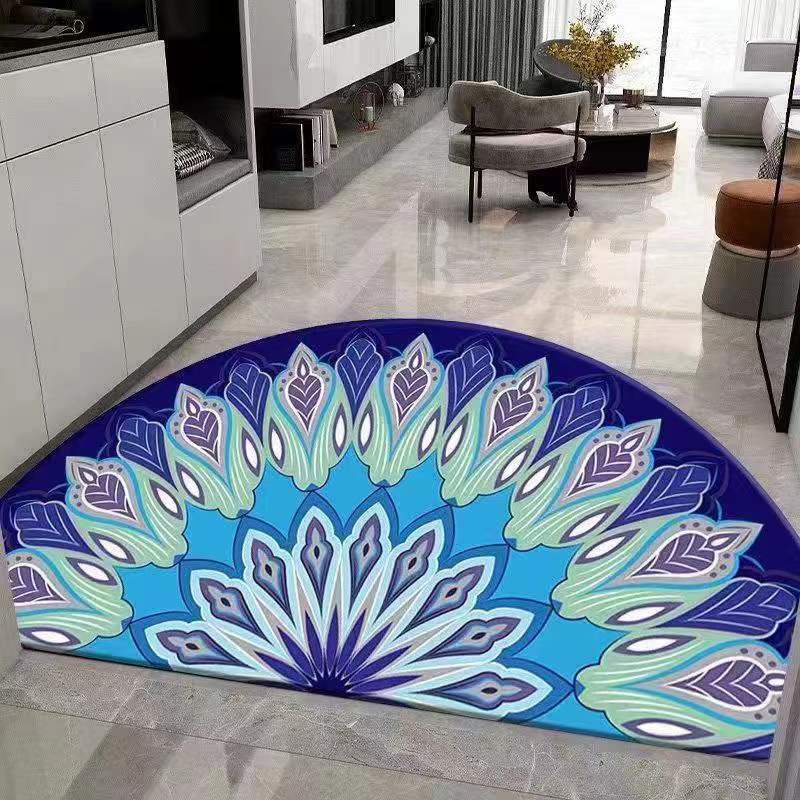 Alfombra de entrada, alfombra de terciopelo cristalino, alfombra semicircular de estilo bohemio absorbente de agua y resistente al desgaste, alfombra para la entrada del hogar.