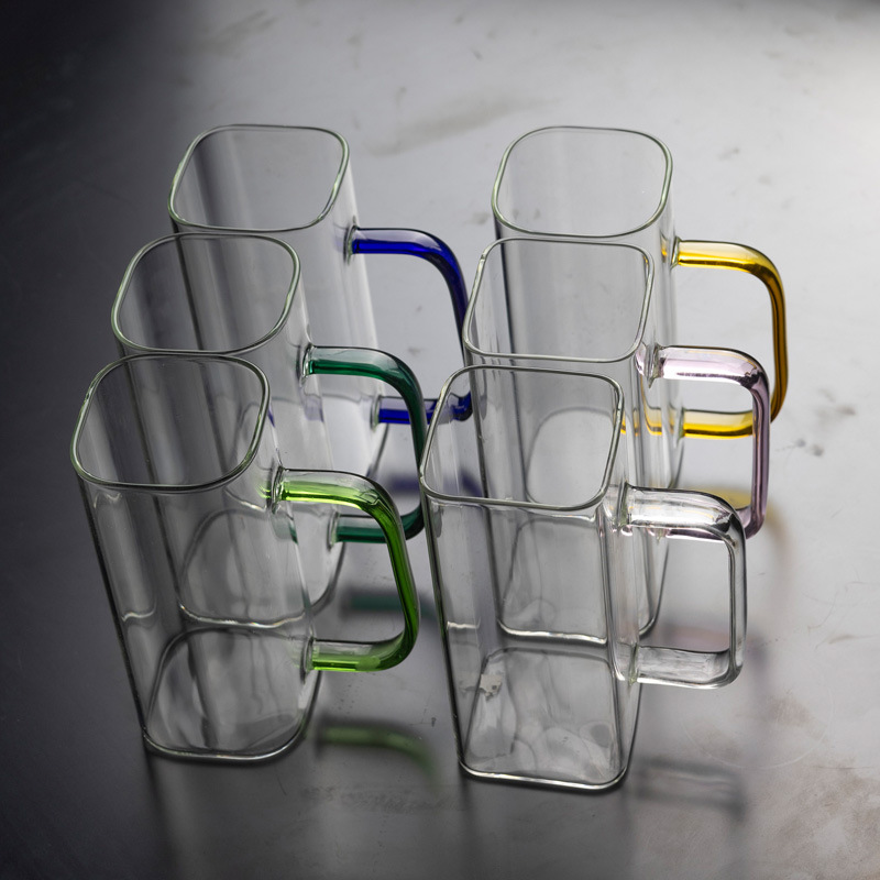 Taza de vidrio Taza de agua con mango para el hogar Taza de café resistente a altas temperaturas Taza de té resistente al calor con alto borosilicato Taza de té verde