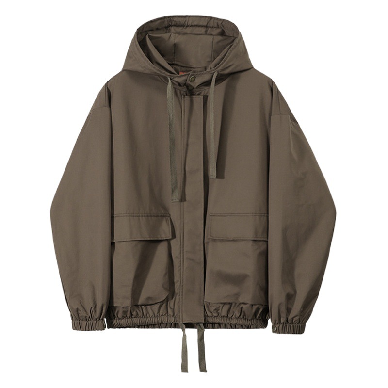 Myq estilo japonés soporte collar piloto chaqueta con capucha hombres primavera suelta moda casual ropa de trabajo chaqueta superior