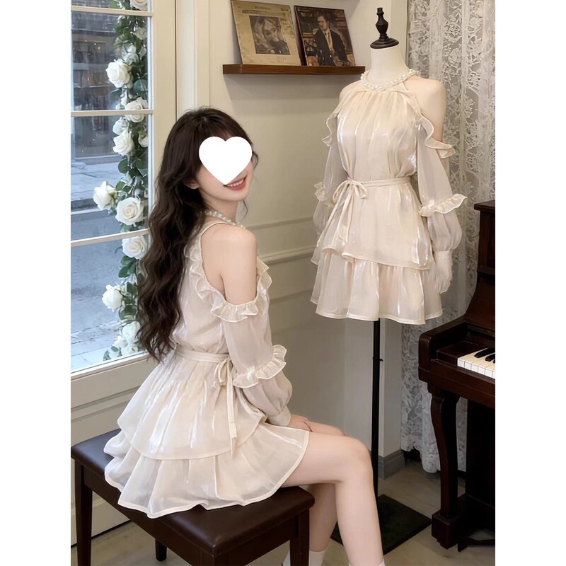 Gentle and Elegant Off-The-Shoulder Pearl Dress, Stunningly Beautiful Little Dress for Spring 2026, Fresh and Simple Outfit Gentle and Elegant Off-The-Shoulder Pearl Dress, Stunningly Beautiful Little Dress for Spring 2026, Fresh and Simple Outfit
