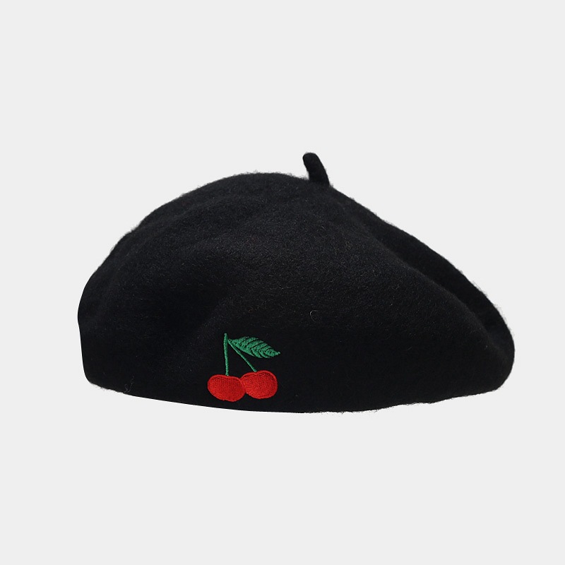 112g Weight Beret Hat Hats Type Daily Occasion Artificial Wool Material Cherry Pattern Autumn&Winter Season Women's Gender Embroidery Design Cute, Sweet Style Eaveless Rim Women's Cute Sweet Cherry Embroidery Eaveless Beret Hat 6