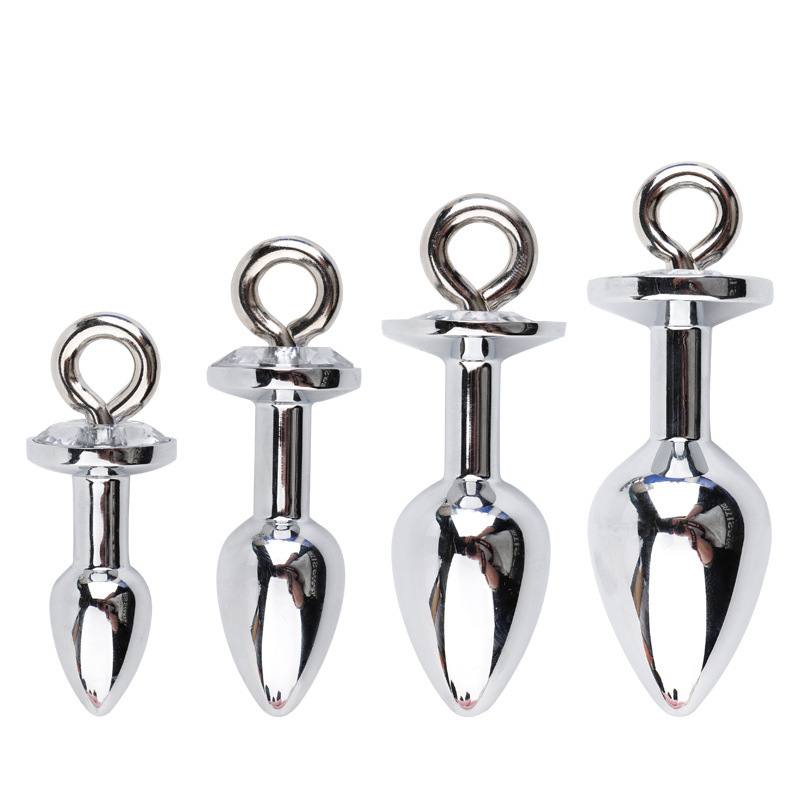 Metal Anal Plug with Diamond-Studded Pull Ring, Silver Aluminum Alloy, Wearable Design — detail image 10