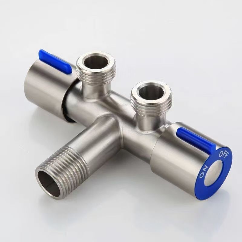 Stainless Steel Triangle Valve Three-Way Splitter with Dual Faucets, One Inlet and Two Outlets, Dual Control for Toilet and Washing Machine, Wholesale Stainless Steel Triangle Valve Three-Way Splitter with Dual Faucets, One Inlet and Two Outlets, Dual Control for Toilet and Washing Machine, Wholesale
