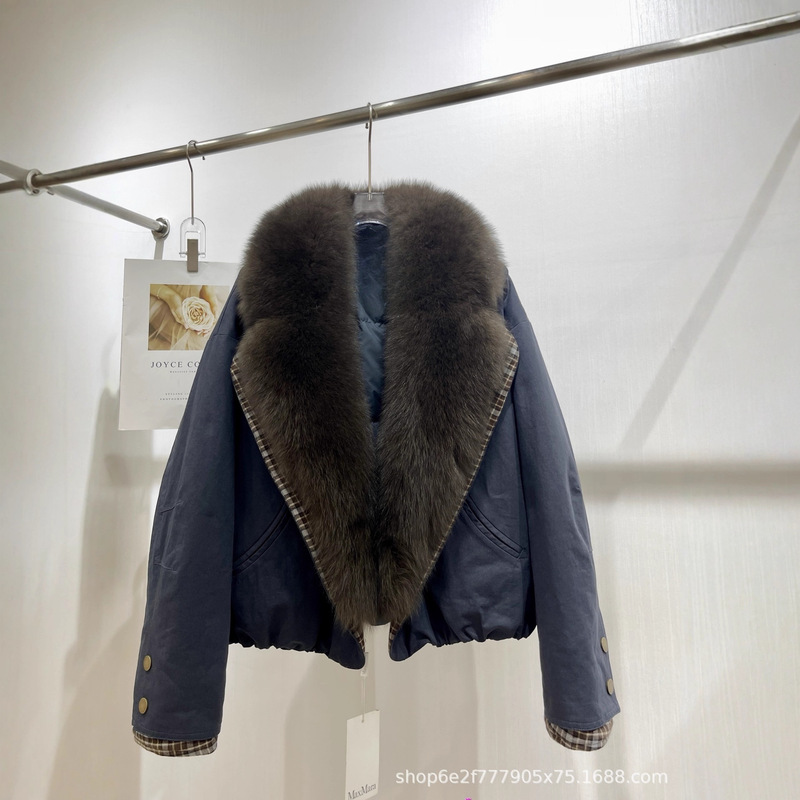 2025秋冬新款西装大毛领狐狸毛皮草外套鹅绒羽绒服派克服皮草大衣|undefined