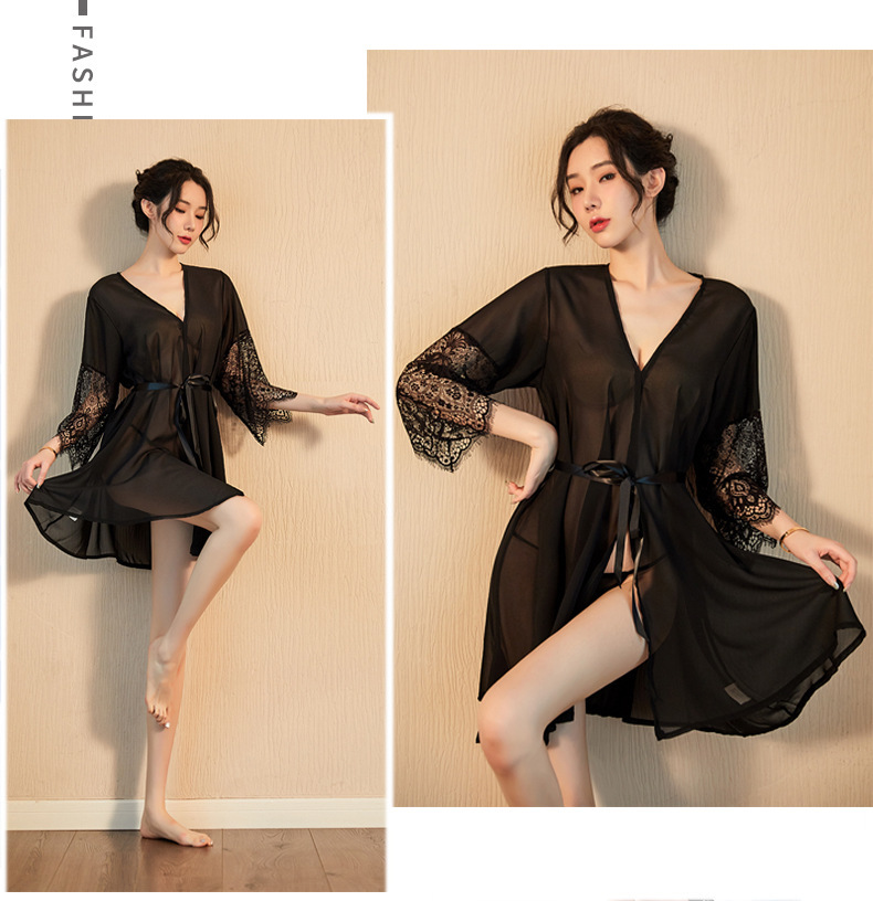 Xiuaisha Sheer Mesh Lace Robe with See-Through Cardigan Design, One Size — detail image 10
