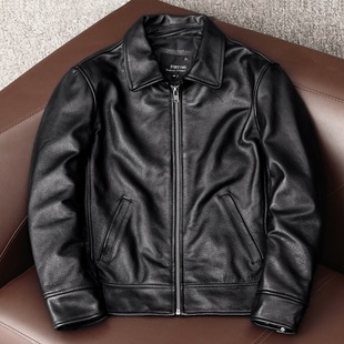 2023 New Simple Pure First-Layer Cowhide Soft Genuine Leather Jacket Men's Leather Jacket Short Slim Lapel Jacket