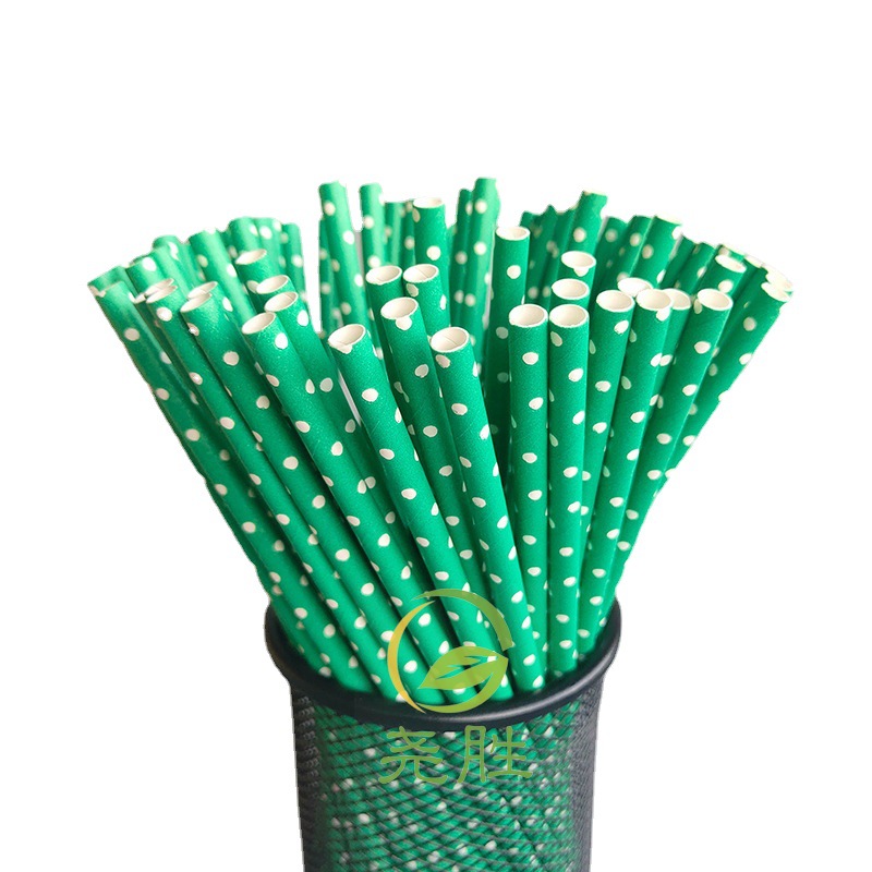 Red de papel rojo paja desechable degradable color dot papel paja jugo bebida postre Mesa decorativa paja