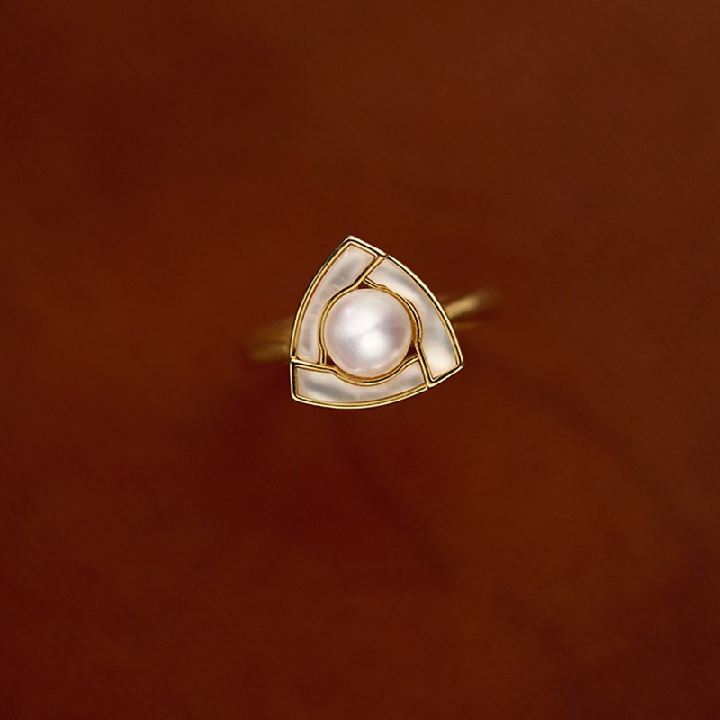 French, Vintage, Graceful, Timeless French Style Light Luxury Exquisite Pearl Open Ring Women, Niche Design Mother-of-Pearl Ring, Fashionable And_voghion.com