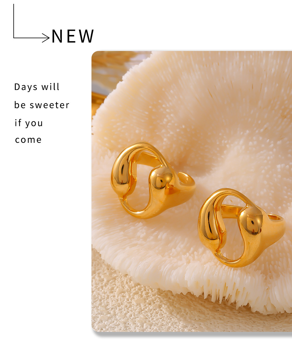 Anello da donna versatile personalizzato con doppia goccia circolare cava in acciaio al titanio, resistente allo sbiadimento_voghion.com