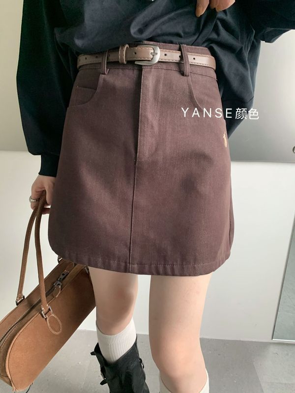 小马刺绣高腰A字短裙2025年秋季显瘦韩版女装半身裙|undefined