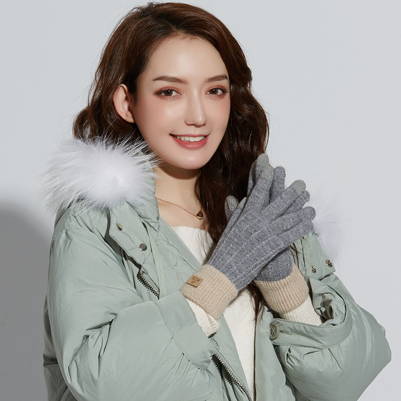 羊キャメルニットタッチスクリーン手袋女性秋冬保温屋外防風ベルベット韓国版かわいい防寒手袋dz70|undefined