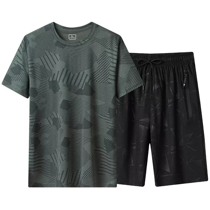 2025夏季新款速干衣批发短袖速干裤套装圆领T恤衫快干衣五分裤男