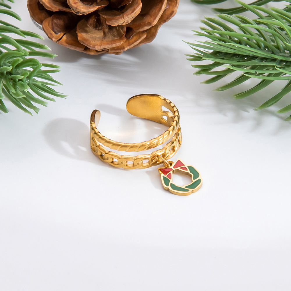 304 Stainless Steel Material PVD Coated Real Gold Plated Santa Claus Christmas Socks 304 Stainless Steel Cute Modern Style Classic Style Waterproof Non Tarnish Charm Rings Open Rings