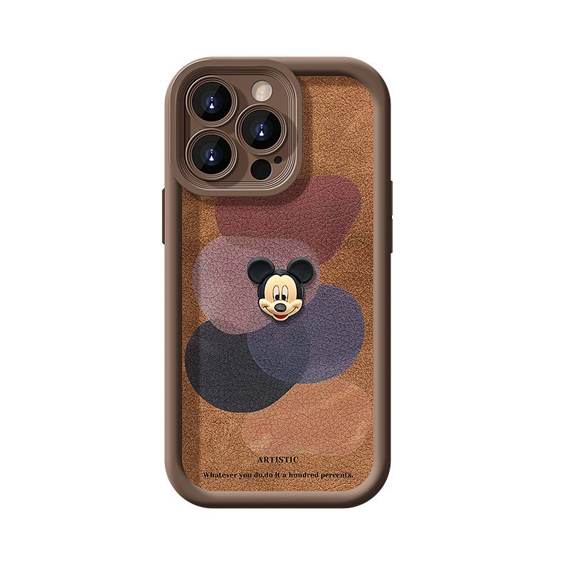 色块米奇挂绳适用苹果16promax手机壳iphone13小羊皮15硅胶14防摔|undefined