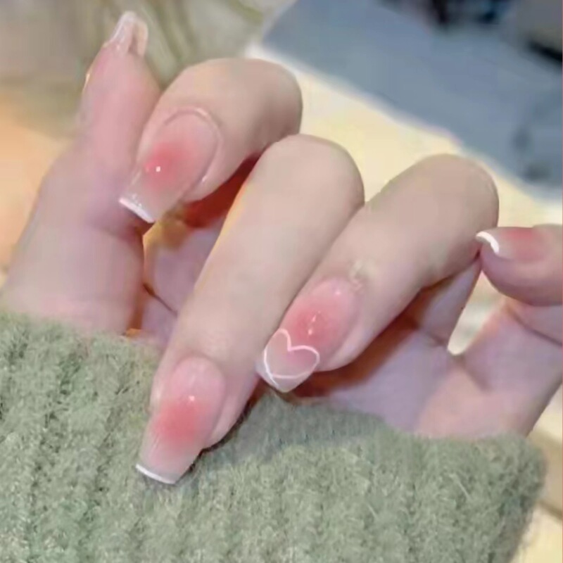 Sfumato Love Short Ballet Nails Pink European and American Wearable Nail Art Patch Hot Girl Wearable Nails Short Style
