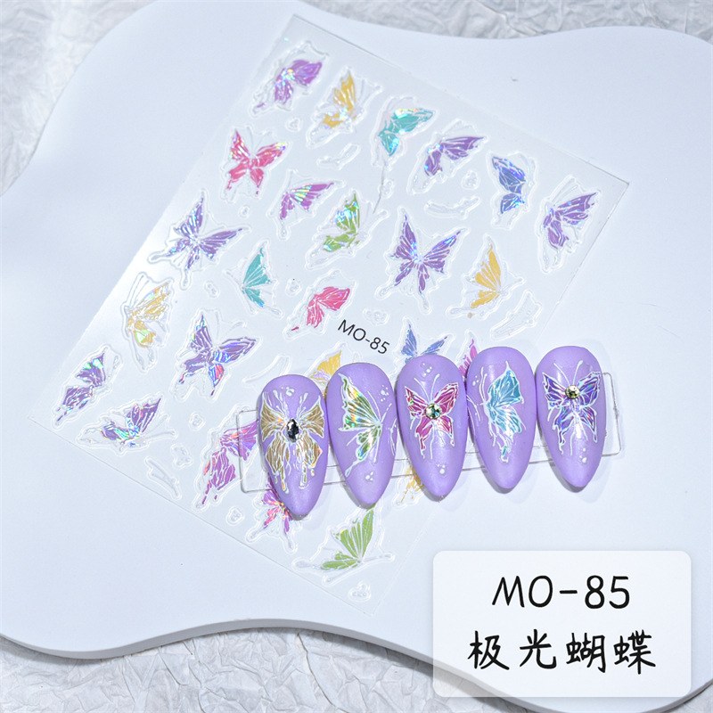 En línea de la celebridad de alivio láser Aurora líquido colorido mariposa pegatinas de uñas de verano fantasía océano medusas calcomanías de uñas