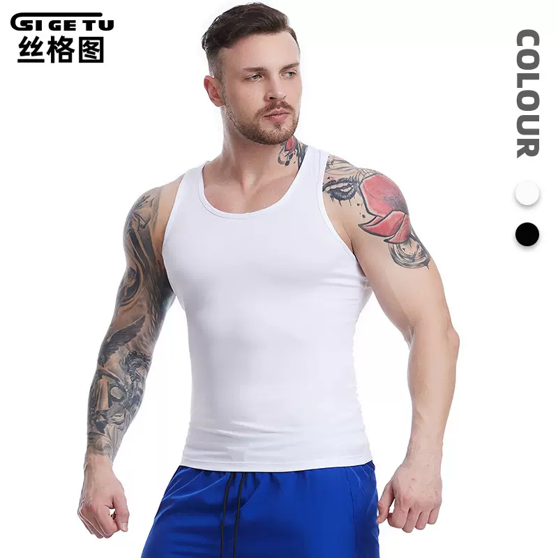 丝格图跨境修身运动背心男夏季高弹透气速干背心健身训练篮球背心