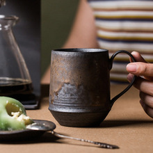 陶瓷咖啡杯套装北欧粗陶拉花杯子创意复古水杯鎏金情侣对杯马克杯