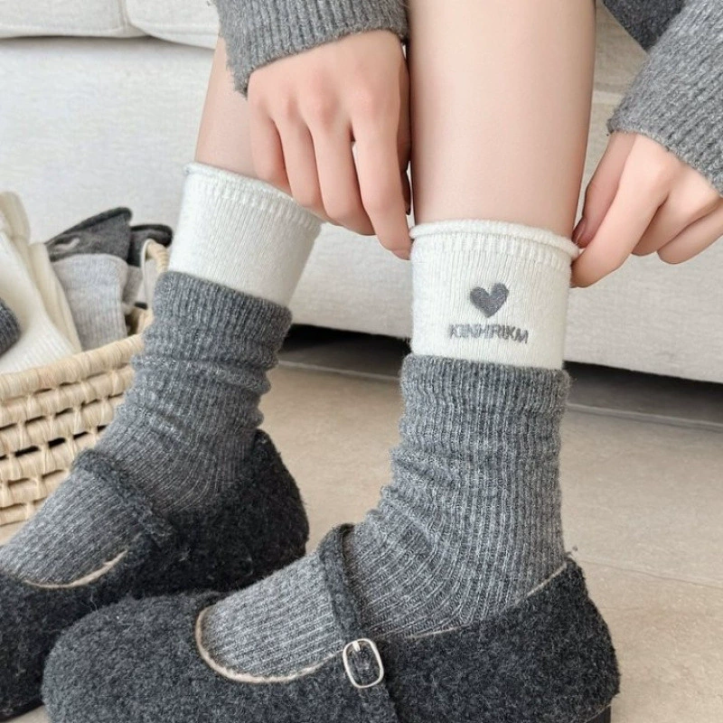  Woolen fleece (нет) keep warm носки с бантом, вышивкой, увеличенная толщина