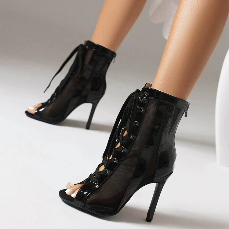 Женские сандалии Fishmouth, полые ботильоны на шпильке, на шнуровке JAZZ, на высоком каблуке для танцев JAZZ, большие размеры