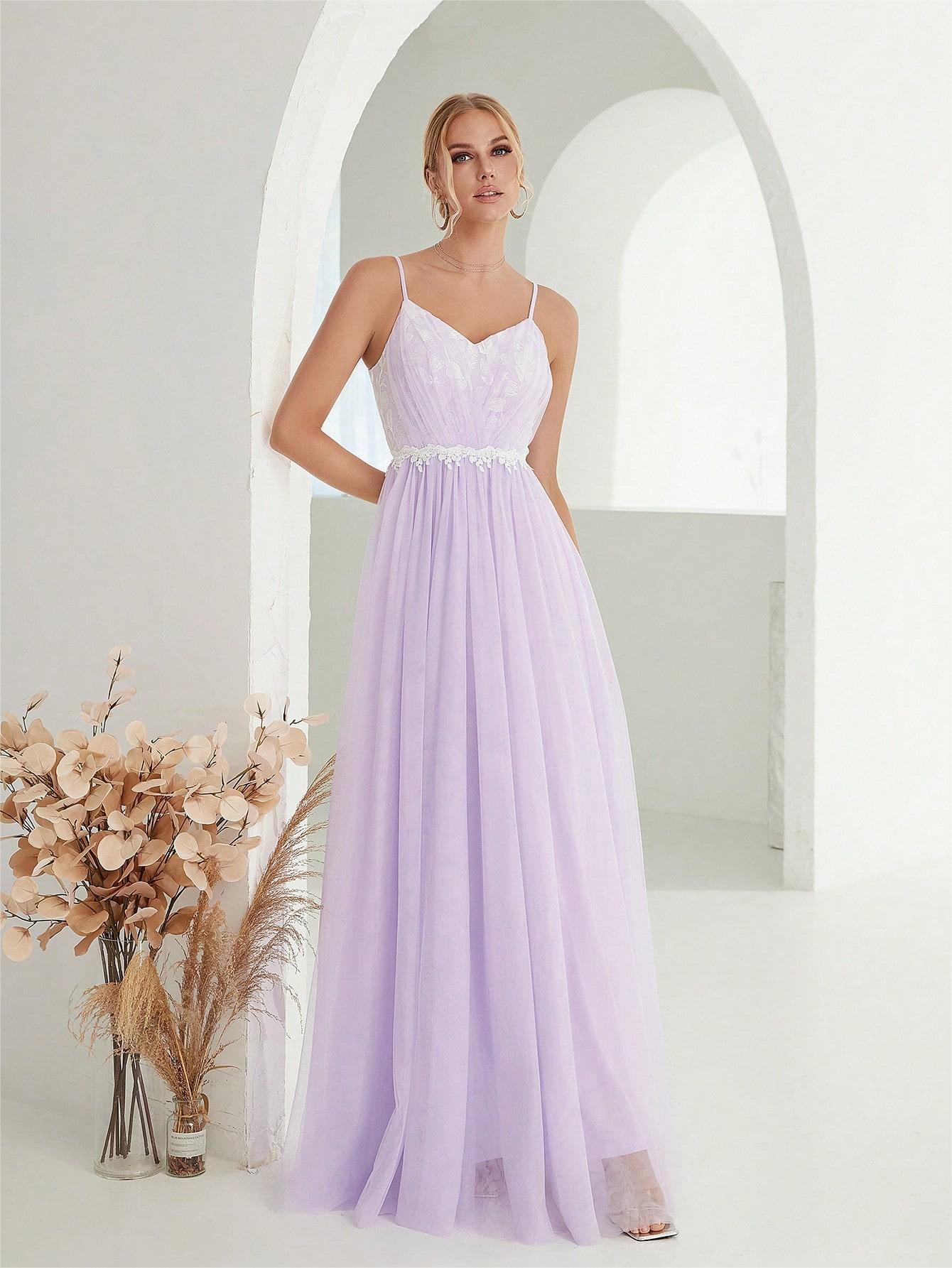 Women Suspender Evening Dress Mesh Cross Fold Lace Contrast Color Maxi Dress Summer