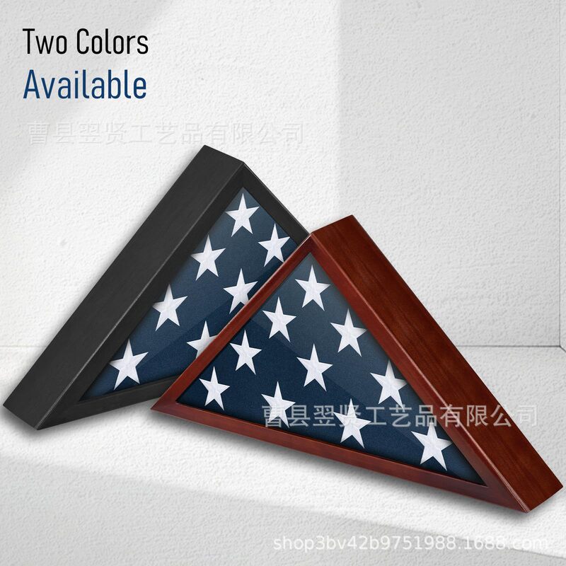 Wooden Flag Storage Box Triangle Photo Frame Wall Storage Military Flag Display Box Wall Hanging National Flag Storage Box