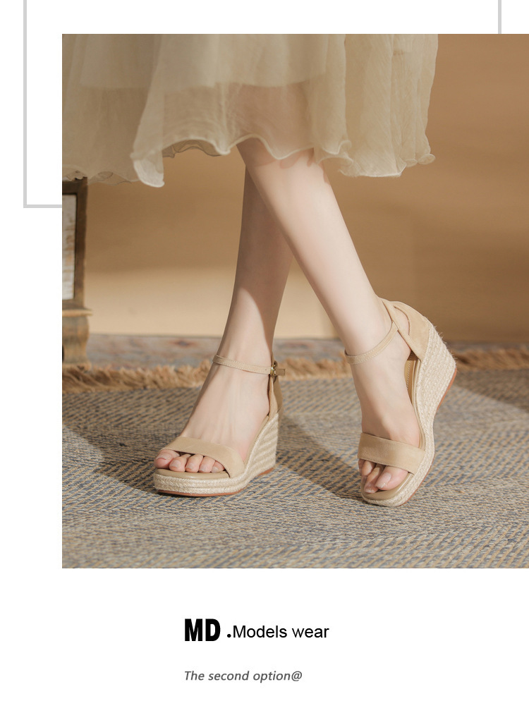 Sandal nữ gót xuồng cao đế dày hở mũi quai đan dây thừng — Xanh lá cây nhạtcolor chi tiết 12
