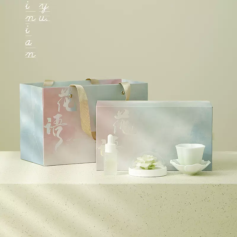 花语手捏玫瑰花香薰手伴渐变陶瓷品茗杯带杯垫节日伴手礼礼盒装