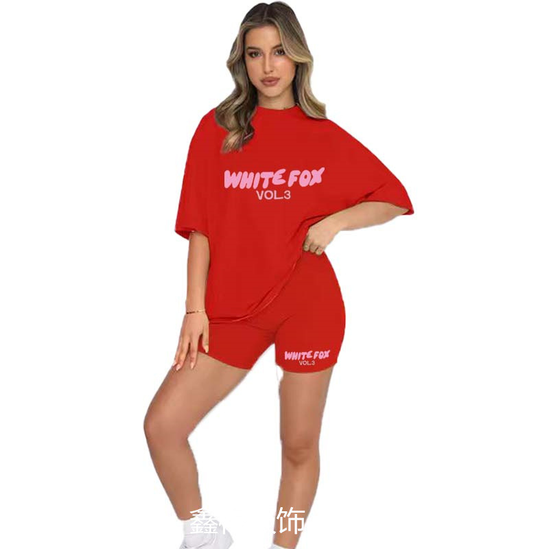 欧米の上着のファッションの潮流のアルファベットの発泡のプリントの女性の通気性のtシャツのタイトな運動の5分のズボンのスーツの女性|undefined