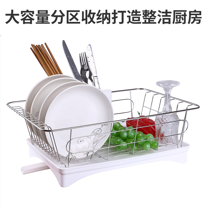 Estante de almacenamiento de cocina de acero inoxidable vajilla cuenco plato caja de almacenamiento estante de drenaje hogar de una sola capa estante de plato de doble capa