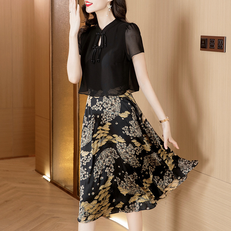 一件代发品牌夏季新款桑蚕丝连衣裙时尚妈妈气质修身杭州真丝裙子