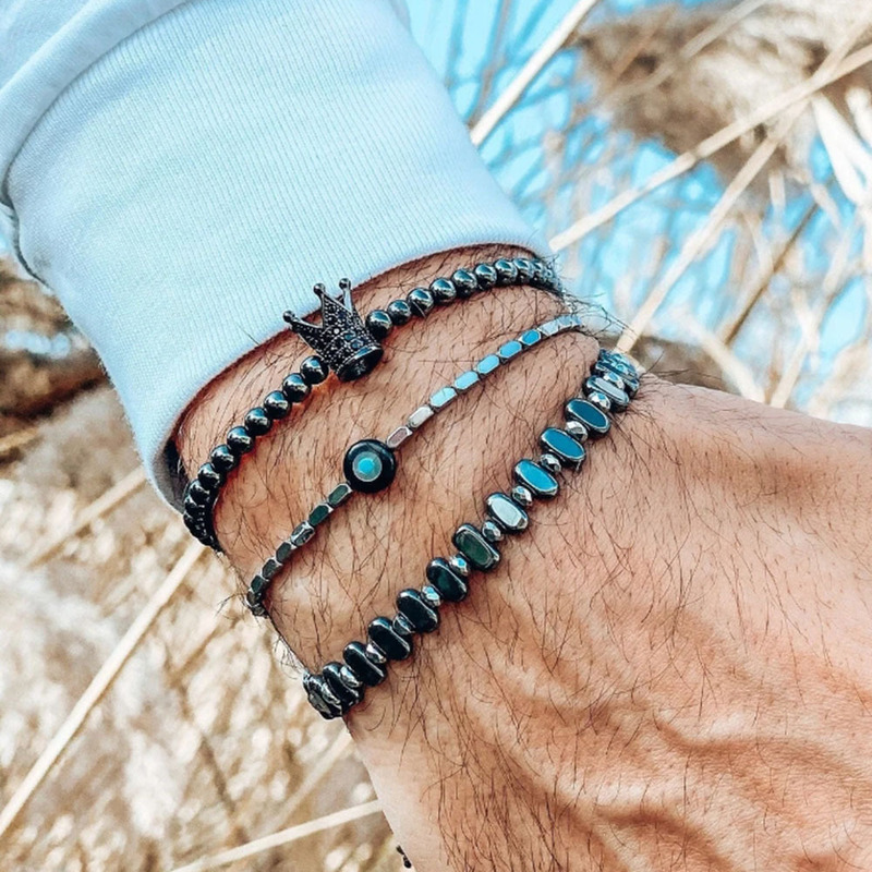 Punk Dark Stacked Bracelet Combination Black Gallstone Evil Eye Bracelet Trendy Retro Neutral Zircon Crown Bracelet Punk Dark Stacked Bracelet Combination Black Gallstone Evil Eye Bracelet Trendy Retro Neutral Zircon Crown Bracelet