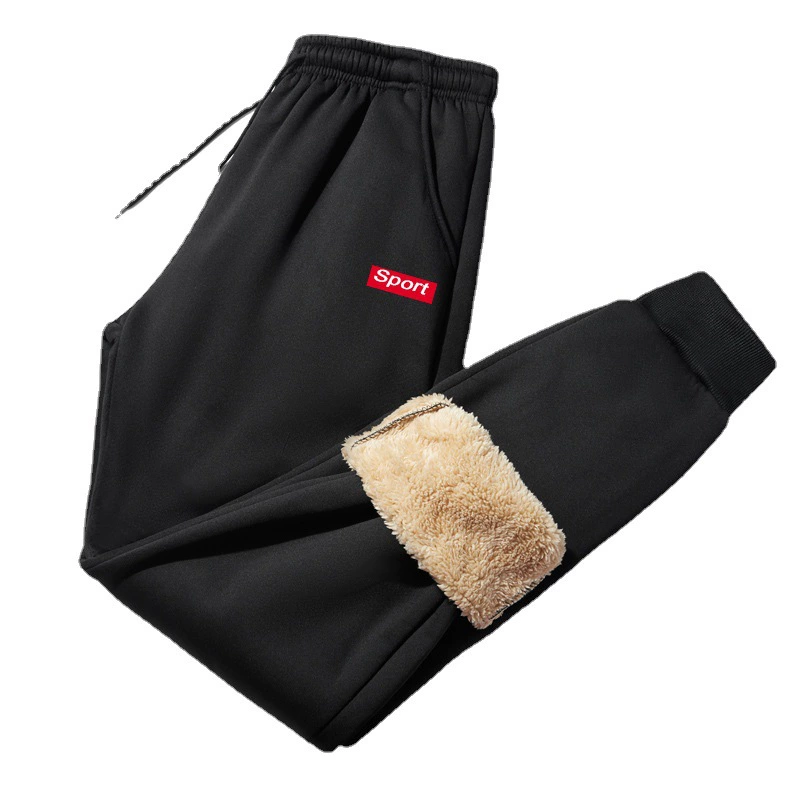 Men's demi-season velvet keep warm sports trousers, Korean style, plus size, 320 gram