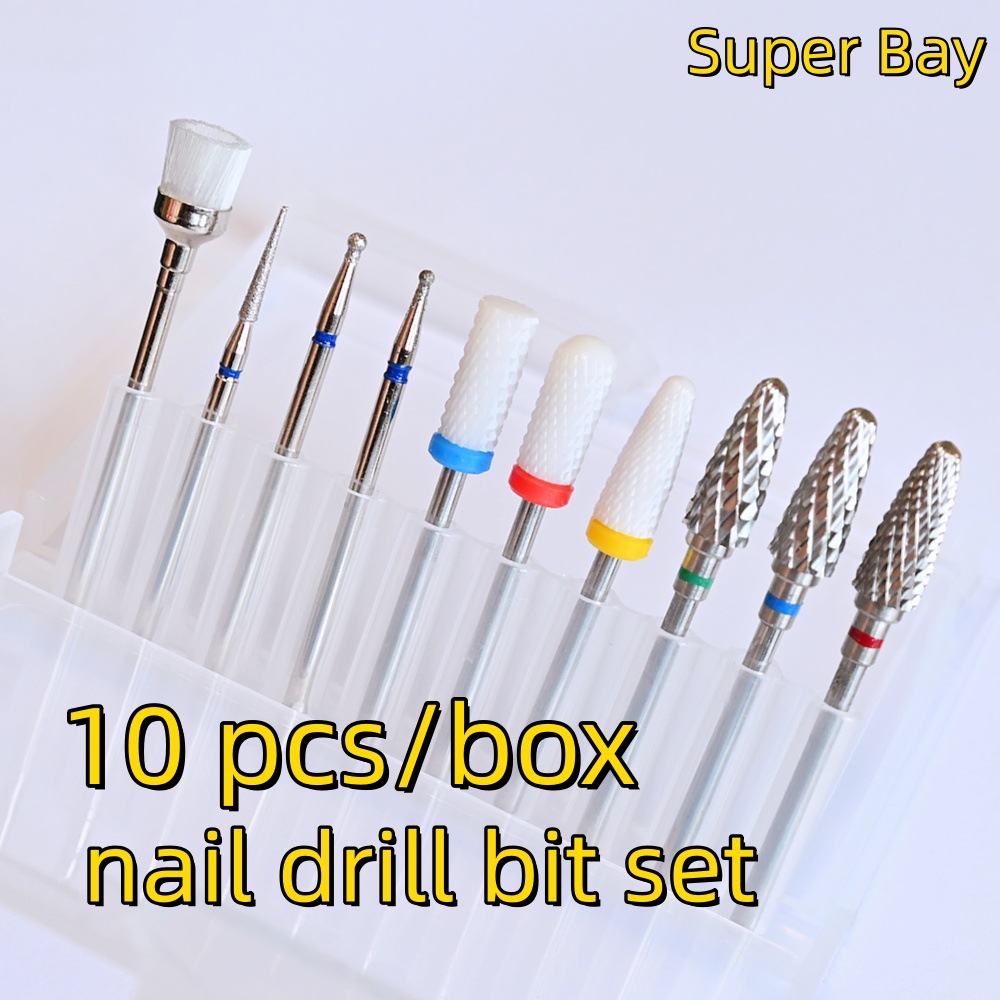10-piece nail polishing head set, diamond polishing heads for pre-treatment of nails, engraving and polishing nail drill bits