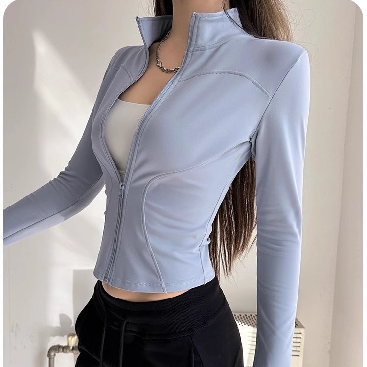 スポーツコートナイロン速乾ヨガ服立襟スポーツランニングジャケット長袖通気トレーニングヨガ上着|undefined