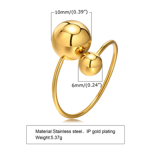 Stainless steel ball adjustable ring for women, gold, fashionable and personalized titanium steel accessory jewelry RC-536