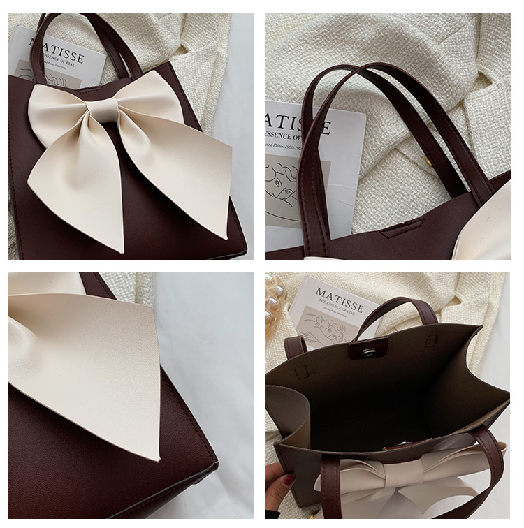 Square Shape Women's Medium Pu Leather Bow Knot Streetwear Square Magnetic Buckle Handbag