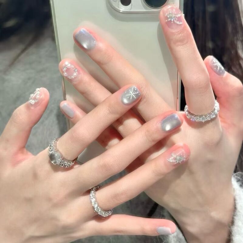 Handmade New Year's Nude Gray Blue Glass Beads Cat's Eye Snowflake Christmas Wreath Pure Desire Whitening Nail Art Patch Handmade New Year's Nude Gray Blue Glass Beads Cat's Eye Snowflake Christmas Wreath Pure Desire Whitening Nail Art Patch