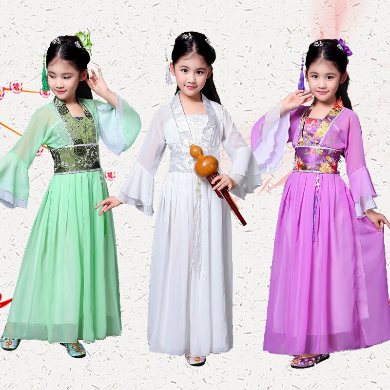 Детский древний костюм, платье принцессы семи фей, одежда для выступлений Guzheng, древний костюм Тан, костюм супруги династии Хань, древний костюм для маленькой девочки