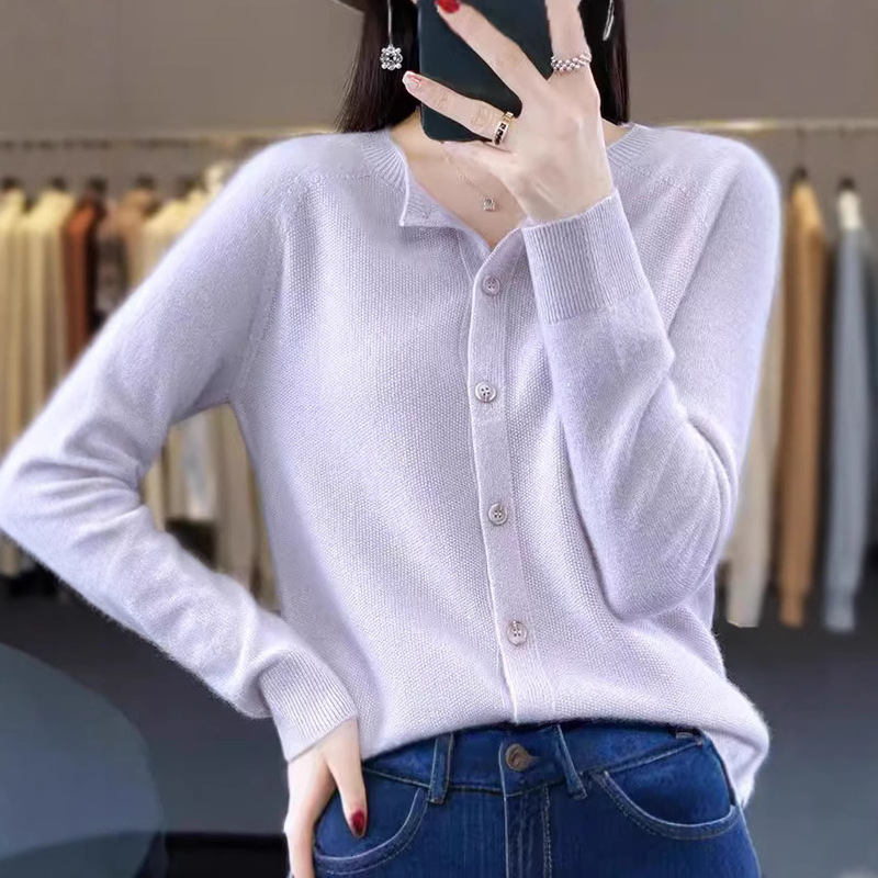 Cross-Border Autumn and Winter New Round Neck Cardigan Andy Velvet Knitwear Women's Long-Sleeved Jacket Single-Breasted Bottoming Shirt Top Women