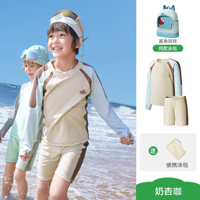 Traje de Baño Dos Piezas Manga Larga para Niños de Poliéster para Playa y Termas