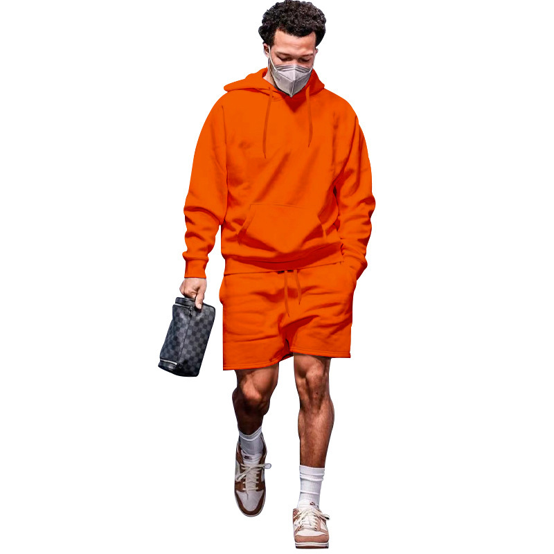 Comercio exterior transfronterizo 2023 Amazon Hombres otoño nuevos hombres forrados de lana suéter con capucha pantalones cortos traje casual