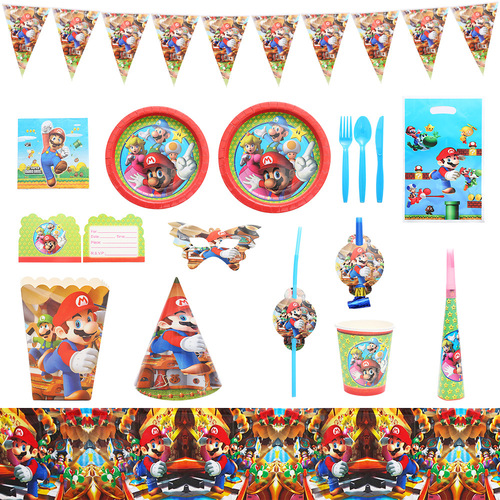 Mario Theme Party Set Mary Children's Birthday Decoration Disposable PARTY Paper Plate Paper Cup
