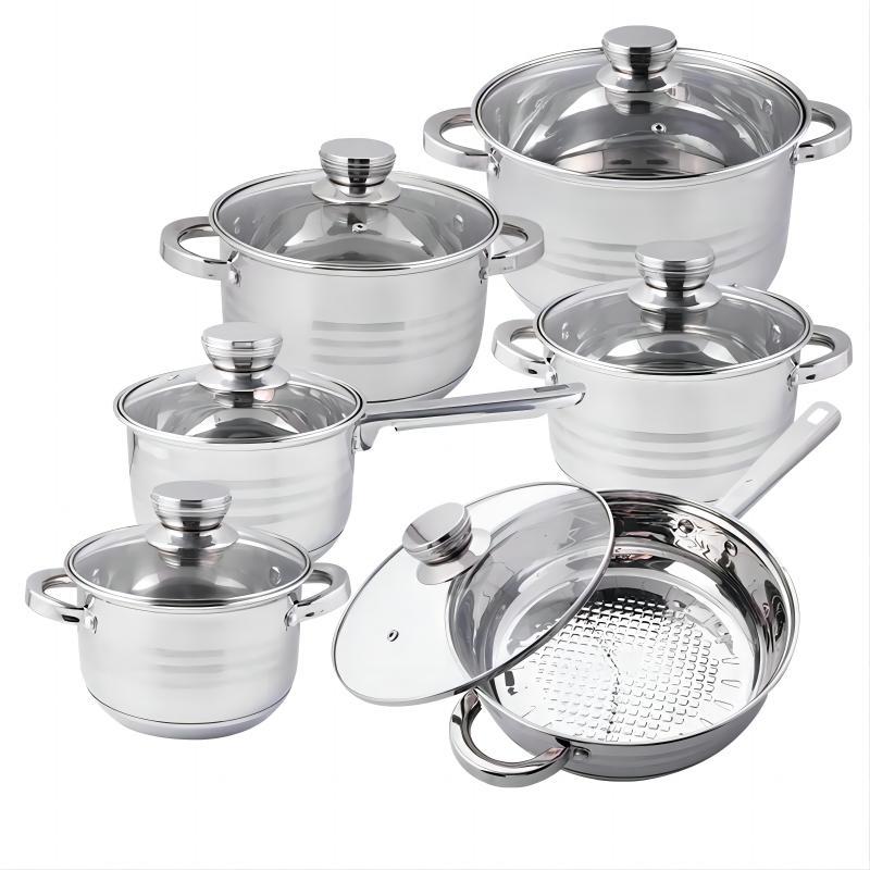 Fuente transfronteriza de olla de acero inoxidable engrosada y de fondo múltiple 15pcs combinación de olla de cocina 35pcs pot