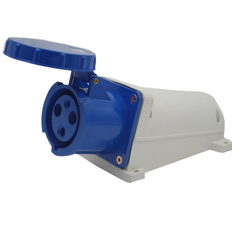 壁挂式明装工业插座 防水防尘防雨插座 IP67 3P125A 220V明装插座