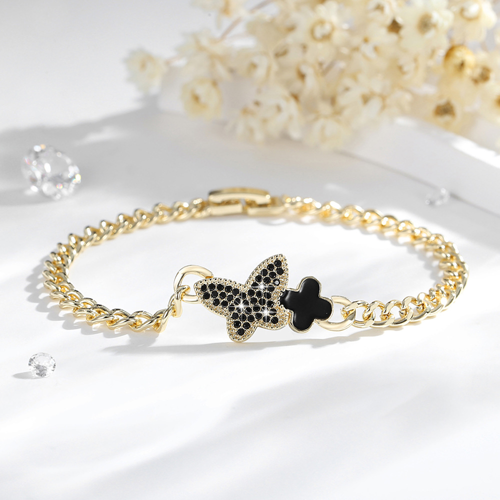 Amazon joyería caliente cobre 14k oro mariposa collar O-chaîne de joyería set de pulseras de tetra hoja de piedra