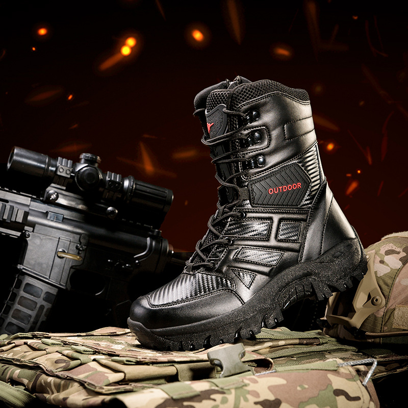 Botas militares de gran tamaño extranjeras antideslizantes y resistentes al desgaste para hombres al aire libre zapatos de montaña de alta altura para caminar a través de la carretera de trabajo botas de tendencia de ocio