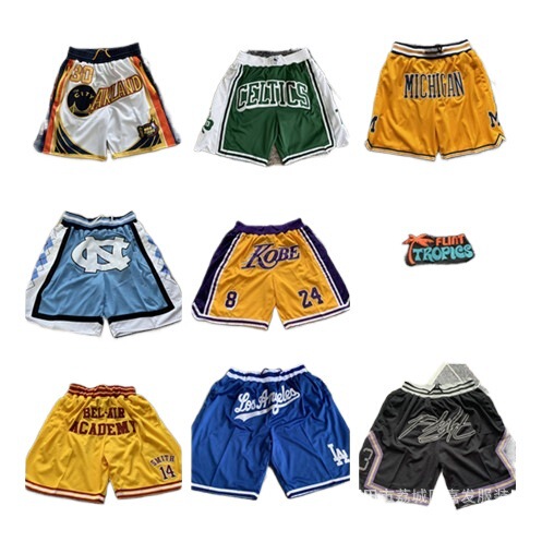 Wholesale Foreign Trade Basketball Shorts: Lakers, Warriors, High School, North Carolina University Retro Pocket Embroidered Shorts Dropshipping