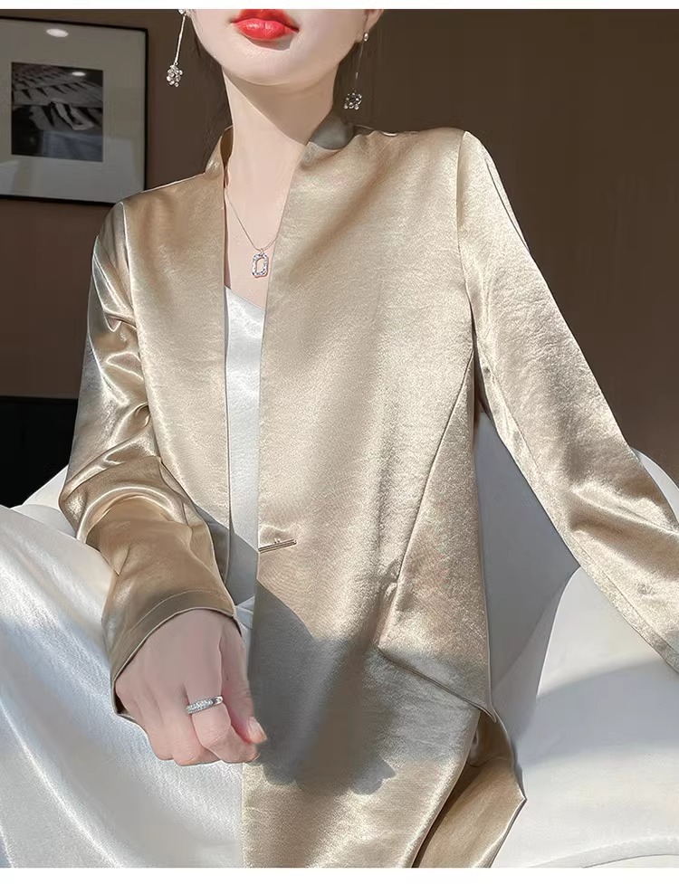 ng2510292 White Acetate Satin For Women, 2025 Spring/autumn New Style, Loose Casual Elegant Short Blazer Top_ecoleips.com